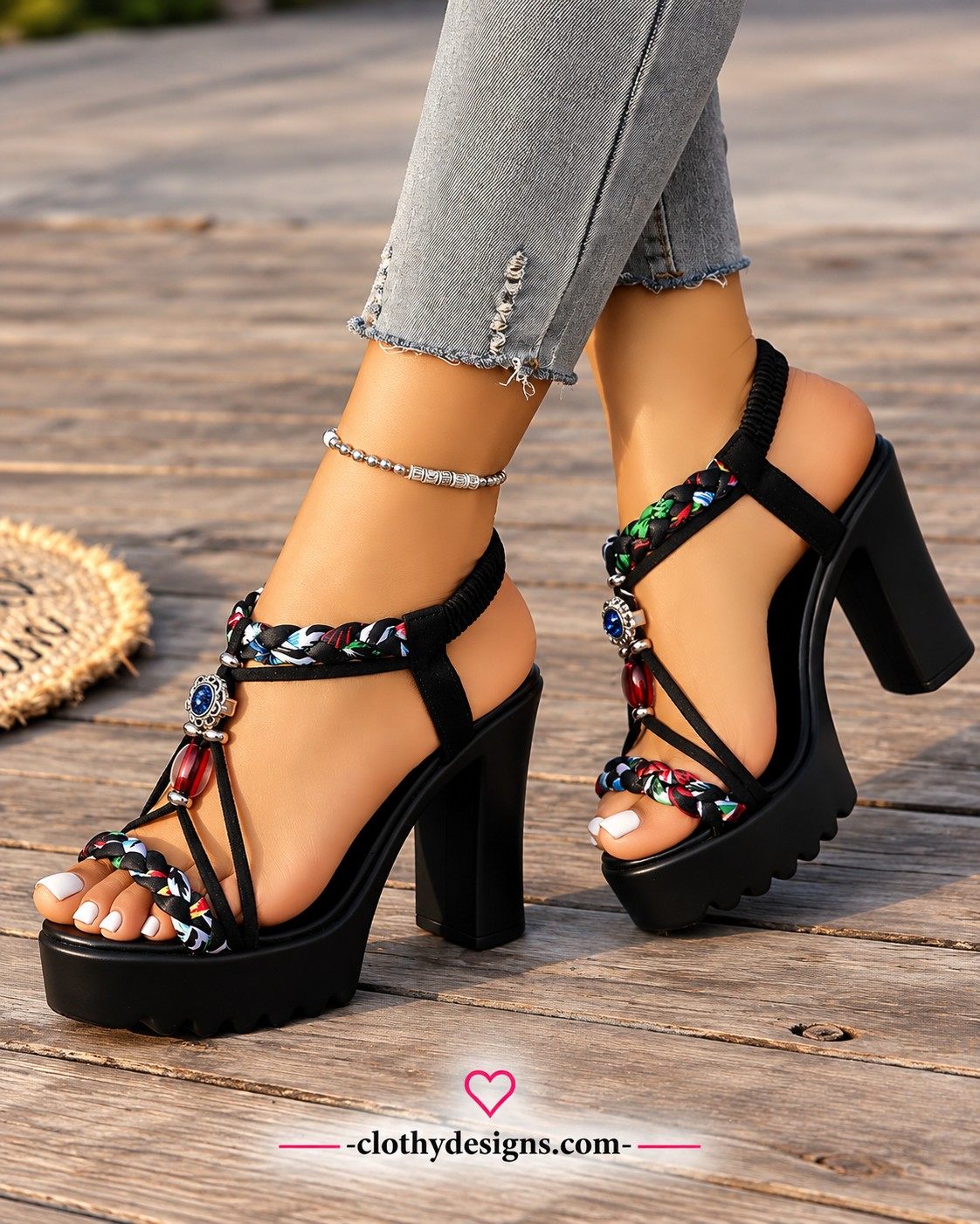 Women’s Vintage Rivet Wedge Sandals – Ankle Buckle Platform Summer Shoes